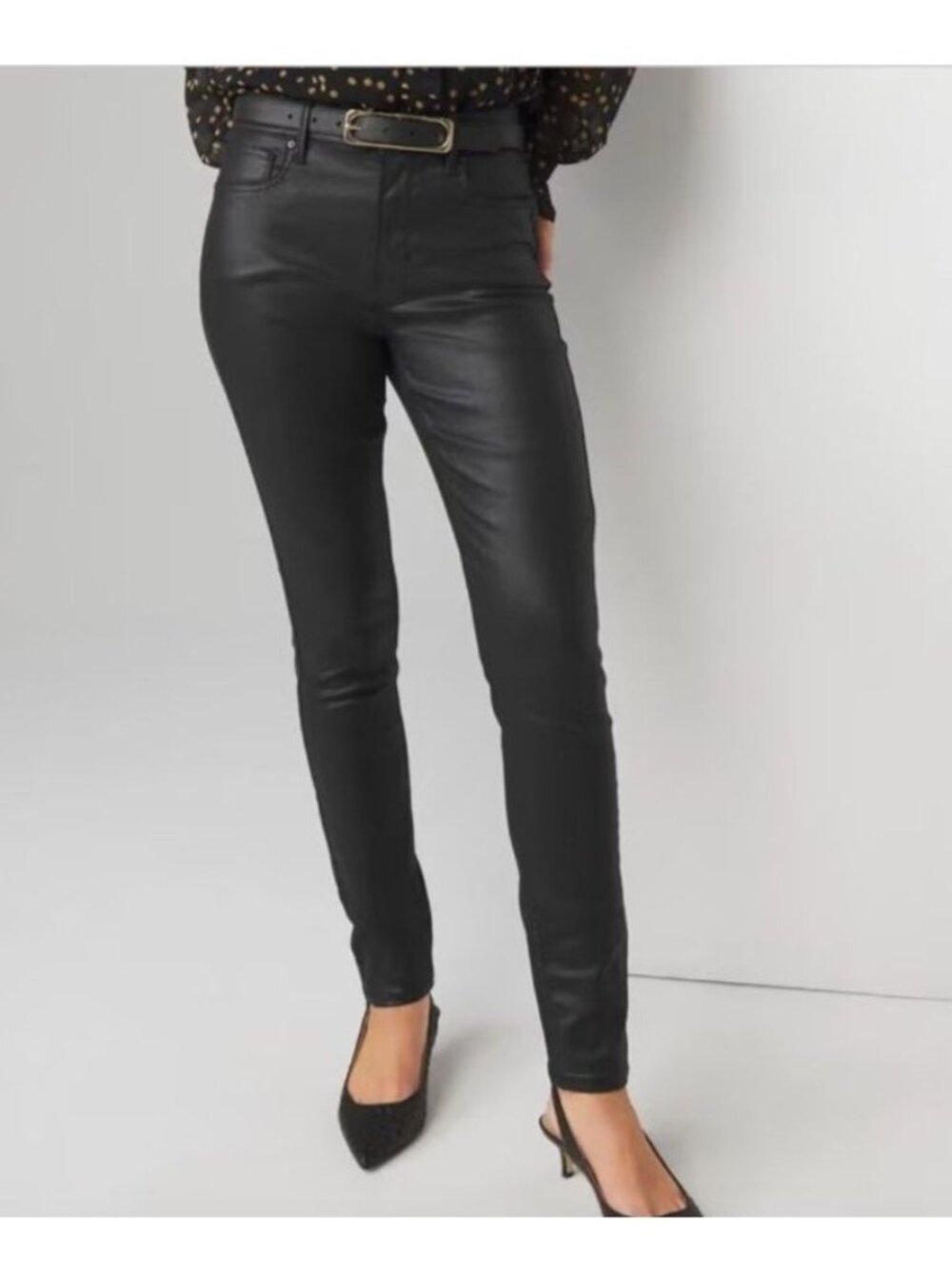 White House Black Market Coated Skinny Pants High Rise Black Petite 6P